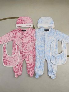 Noworty Babies Designer Floral Rompers +Wraping Kocets Spices Moda Autumn Baby Letter Jumpsuits Hats Soft Cotton Dribs Childrens Ubrania Romper