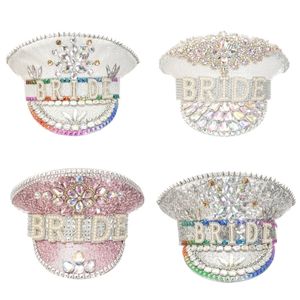 Wide Brim Hats Bucket Rhinestones Bridal Hat for Wedding Glittering Fedora Sequin NoveltyParty Holiday Captain Shower 230825