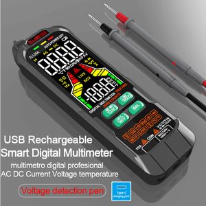 Multímetros Carga USB Smart Multimetro Digital Profesional AC DC Detector de Tensão de Corrente Caneta Capacitância Temp Auto Range Tester Multímetro 230825