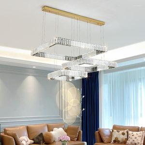 Avizeler Modern parlaklık kristal avize LED Dimmabable Kolye Lamba Oturma Odası Yatak Odası Çelik Işıkları Deco