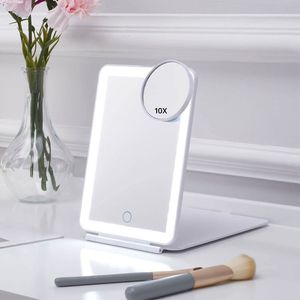 Compact Mirrors 3 Colors Light Modes Cosmetic Mirrors Folding Led Lighted Touch Screen Makeup Mirror Usb Rechargeable Foldable Compact Mirror 230826
