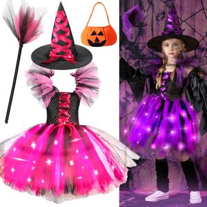 Cosplay Halloween Carnival Party Girls Witch Costume Lysande LED -lampor Tulle Tutu Dress Masquerad Devil Winifred Up 230825