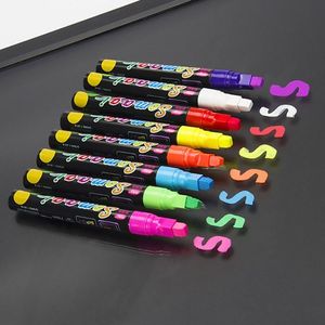 Markörer 8 färger Highlighter Fluorescent Liquid Chalk Marker Neon Pen For LED Writing Board Blackboard Glass Målning Graffiti Office 230826