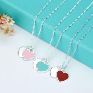 Designer Heart Necklace Classic Blue Enamel Halsband Kvinna Rostfritt stål Double Heart Pendant Necklace Luxury Jewelry Accessories Valentine's Day Gift