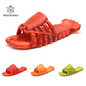 Kapcia Lobster mężczyźni zabawne zwierzę zwierzęta letnie klapki Śliczne prysznic na plaży swobodny but unisex duży rozmiar miękki dom 230825