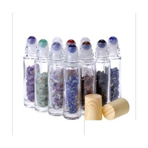 Packing Bottles Wholesale Essential Oil Diffuser 10Ml Clear Glass Roll On Per With Crushed Natural Crystal Quartz Stone Roller Ball Ot8Cb