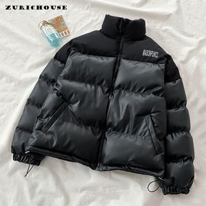 Kvinnorjackor Zurichouse Black Pu Leather Parka Varm tjock vinterrock Fashion Loose Wild Casual Faux Puffer Jacket 230825