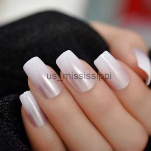 False Nails Gradient Pearl Pink French False Nails Manicure Square Head Press on Fake Nails Tips Daily Office Finger Wear with Glue Sticker x0826