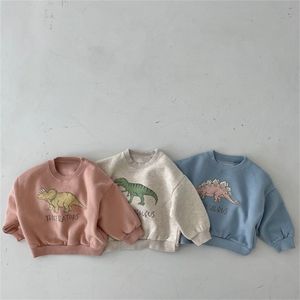 Hoodies Moletons Outono Crianças Hoodies Cool Dinosaur Plus Fleece Crianças Pulôver Confortável Moletom 230825