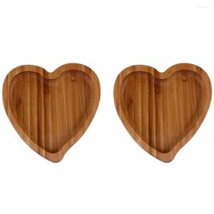 Jewelry Pouches 2 Pcs Love Bamboo Tray Wood Trim Heart Shape Holder Wooden Trinket Dessert Dish Plate Ring Cake
