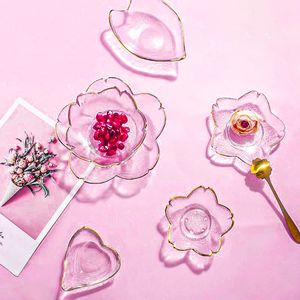 Andra evenemangsfestleveranser 1st Chic Flower Glass Bowl Pink Transparent Cherry Blossom Dish Plate Yoghurt Fruit Dessert Sallad Dishes Table Provised Decoration 230825