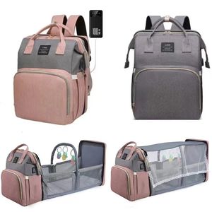 Wickeltaschen Mama Baby Windeln Taschen Rucksack Wickelunterlage Schatten Moskitonetz USB-Aufladung Kinderwagen Hängetasche Gratis Spielzeug 230825