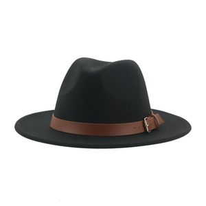 Breda grälhattar hink fedora för män solid bröllop filt hatt vinter höst fall khaki beige bälte spänne jazz cap sombreros de mujer 230825