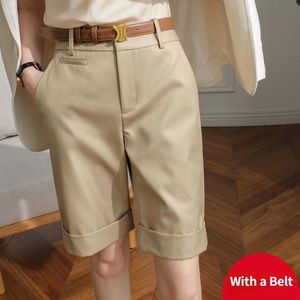 Skirt's Summer Shorts High Waist Knee Length Straight Pants with Belt Office Khaki White Black Casual Short Pant Fashion 230825