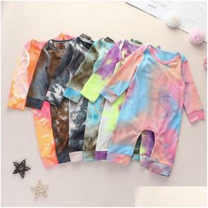 Macacões Primavera Outono Crianças Roupas Bebê Tie Dye Romper Manga Longa Bebês Gradiente Cor Macacões Meninos Meninas Roupas Casuais M2354 Otd65