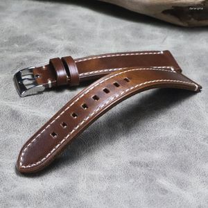 Titta på band stor storlek Cowhide Watchband 20 22mm handgjorda vintage derma män stora armband läder långt handled band bälte xl bandtillbehör