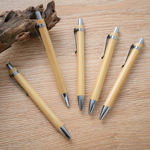 vendita all'ingrosso penna a sfera in legno di bambù punta da 1,0 mm inchiostro nero penna a sfera con firma aziendale cancelleria per ufficio scuola