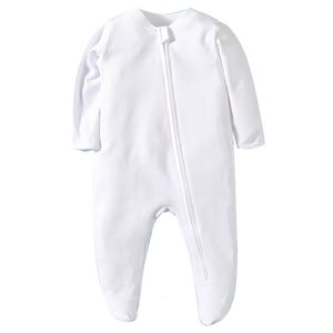 Rompers Born Pyjama mit Füßen, Reißverschluss, Strampler für Mädchen und Jungen, Langarm-Overall, Baumwolle, einfarbig, weiß, modisch, 012 Monate, Babykleidung 230825