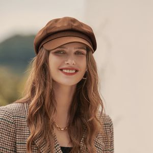 Береты, зимние винтажные шапки для женщин, французские теплые фетровые шапки, женский однотонный восьмиугольный осенний кепка для девочек 230825