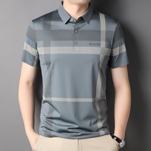 Męskie polo mlshp Summer krótkie koszule polo luksusowe luźne w paski biznesowe Cienkie cienkie wierzchołki mody Man Tees 4xl 230825