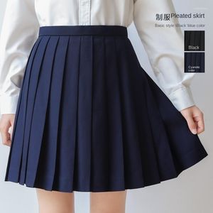 Conjuntos de roupas Verão Escola Meninas Tecido Grosso Preto Azul Plissado Ciano Curto Mini Saia Sexy Senhoras Bonito Doce Cosplay Lolita Traje Saias