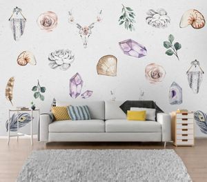 Wallpapers papel de parede decorativo pintado à mão aquarela pena folha fundo parede