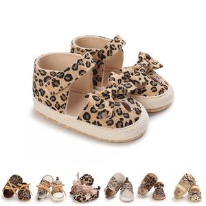 First Walkers 018M Baby Girls Cute Leopard Print Bowknot Shoes Toddler Kids Walker born Infant Soft Sole Antislip Footwear 230825