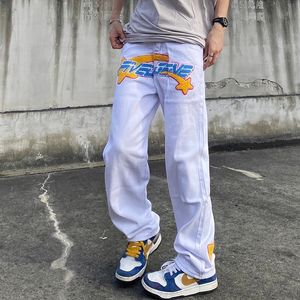 Mens Jeans Y2K Fashion Letter Star Embroidery White Baggy Pants For Men Clothing Straight Women Casual Long Trousers Ropa Hombre 230825