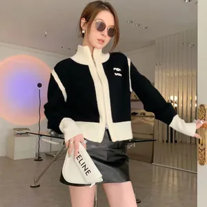 High-end Kaimen Embroidery Color Maching Knied Cardigan Emperamen Sweaer Women 2023 Auumn and Winer Casual Long-sleeved Zipper