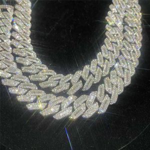 925 Sterling Silver Miami Cuban Rink Chain Hip Hop Jewelry Diamond Clasp VVS Moissanite Bagoette