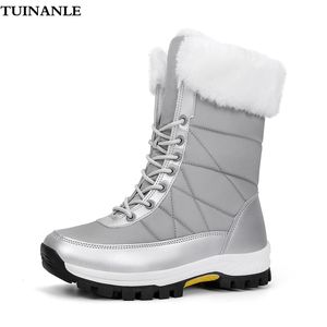 Stivali TUINANLE Stivali con plateau da donna Scarpe invernali calde in peluche Moda femminile Stivali da neve a metà polpaccio antiscivolo Scarpe basse grigie Bota Feminina 230825