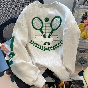 Men s hoodies tröjor vintage tennisracket broderi kawaii tröja high street lady långärmad överdimensionerad tjocka fleece vinterkläder koreanska topp 230826