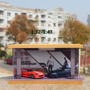 Diecast Model 143 Fast F8 Acrylic Display Box LED Light Showroom Garage Dust Cover DieCast Car Adult Collection Static Boy Toy 230825