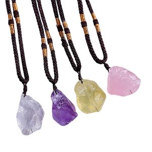 Natural Stone Pendant Rose Pink Quartzs Amethysts Oregelbundna sten för kvinnliga män smycken halsband