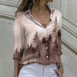 Kadınlar bluz gömlekleri bahar ve sonbahar kadın gömlekleri tatil hafta sonu gömlekleri kadınlar uzun kollu rahat baskılı gömlek T230825
