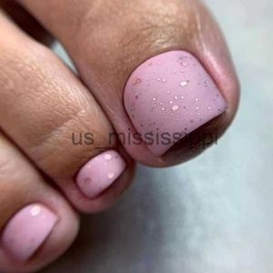 False Nails 24pcs Matte Pink False Toe Nails with Glitter Sequins Design Press on Toenails Full Cover Wearable Artificial Footnails Stickers x0826