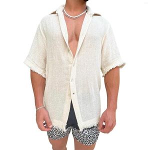 Camisas masculinas de alta qualidade moda praia cor sólida botão-para baixo manga curta férias tops turn-down colarinho roupas casuais de verão