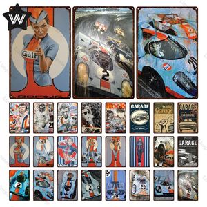 Vintage Garage Wall Decorative Metal Plaque Famous Cars Tin Sign Rustic Man Cave Car Club Decor Metal Plate Chic Racing Car Iron Painting Signs 30X20CM w01