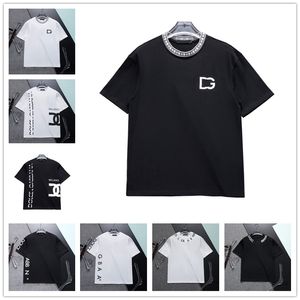 Men's Name Brand T-shirt Black and White Embroidered Alphabet Fashion Brand Luxury 100% Cotton Anti-wrinkle Couple Street Hip Hop Short Sleeve Large Size 3XL#99