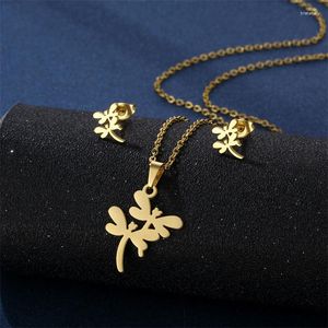 Серьги ожерелья устанавливают симпатичный животный дракоза для женщин и девушек Мода Золотая нержавеющая сталь украшения