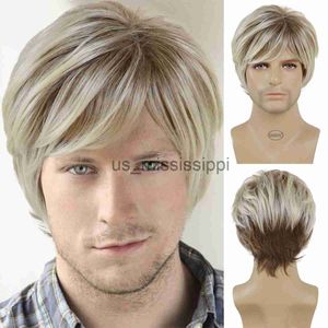 Synthetic Wigs GNIMEGIL Synthetic Ombre Blonde To Brown Layered Wig with Bangs Short Straight Hair Heat Resistant Natural Daily Party Man Wig x0826