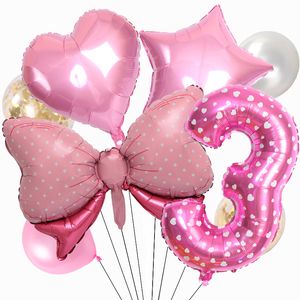 Other Event Party Supplies Bow Baby Girl Pink Balloon Set 32inch Dot Numbering Stroller Helium Ball 1st Birthday Decorations Shower 230825