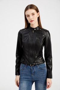 Women's Leather 2023 Rivet Jacket Spring And Autumn Long-sleeved Stand Collar Fashion