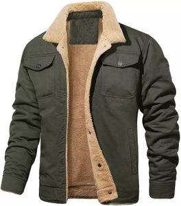 Giacca cargo da uomo Giacche sherpa foderate in cotone casual Cappotto invernale caldo con colletto risvoltato Multi tasche