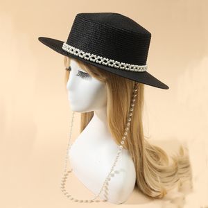 Широкие шляпы Дизайнер Жемчужные колье для женщин для женщин лето пляжные дамы черные шляпы, оптовые 230825