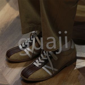 Designer luxury dress shoes genuine leather Antique leather suede cowhide bowling shoes spliced casual board shoes