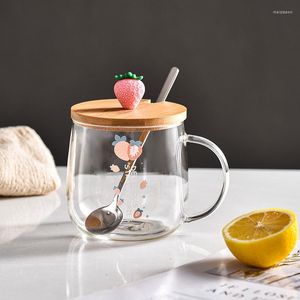 Vinglas Nyhet 3D lock Cartoon Strawberry Cute Water Glass Transparent Mugg Drinking Borosilicate Coffee Milk Juice Drinkware Cup