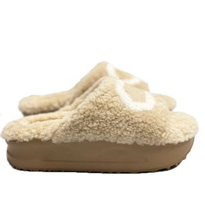 Designer de pele slides sandálias outono inverno mulheres lã slides carta luxo sandálias bordadas homens flip flop sapatos com caixa no463