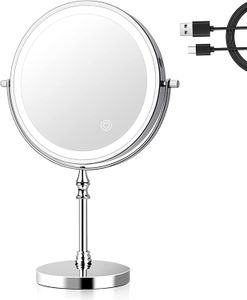 Kompakta speglar Makeup Mirror USB uppladdningsbar 7 tum 3 färglampor Tvåsidig förstoring Led Vanity Mirror Touch Kosmetiska speglar 230826