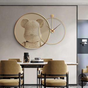 Horloges murales décoratives peinture horloge moderne lumière LED suspendu luxe fond décoration de la maison